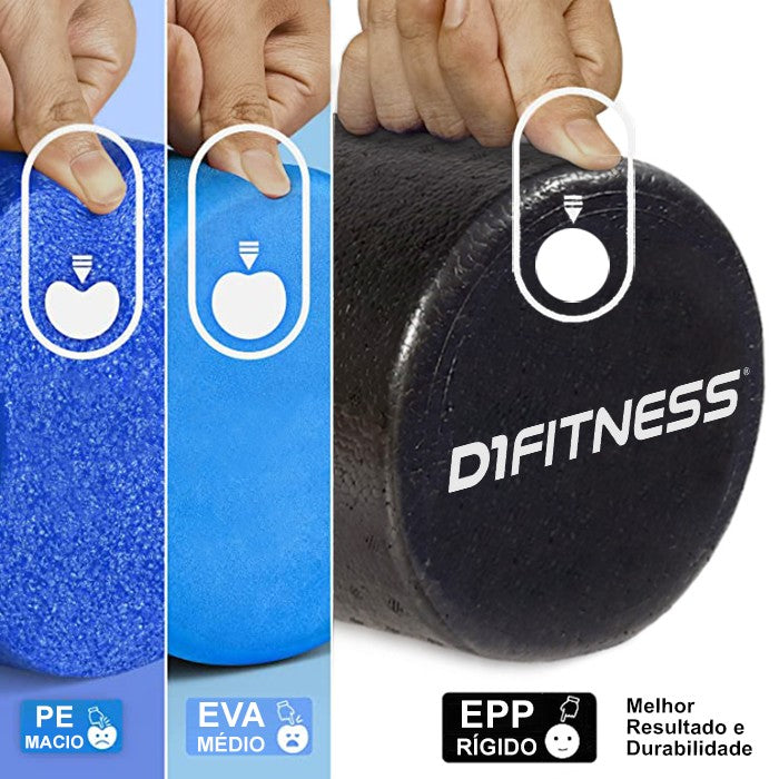 Kit Colchonete Emborrachado + Tapete Yoga + Foam Roller 30cm - D1Fitness
