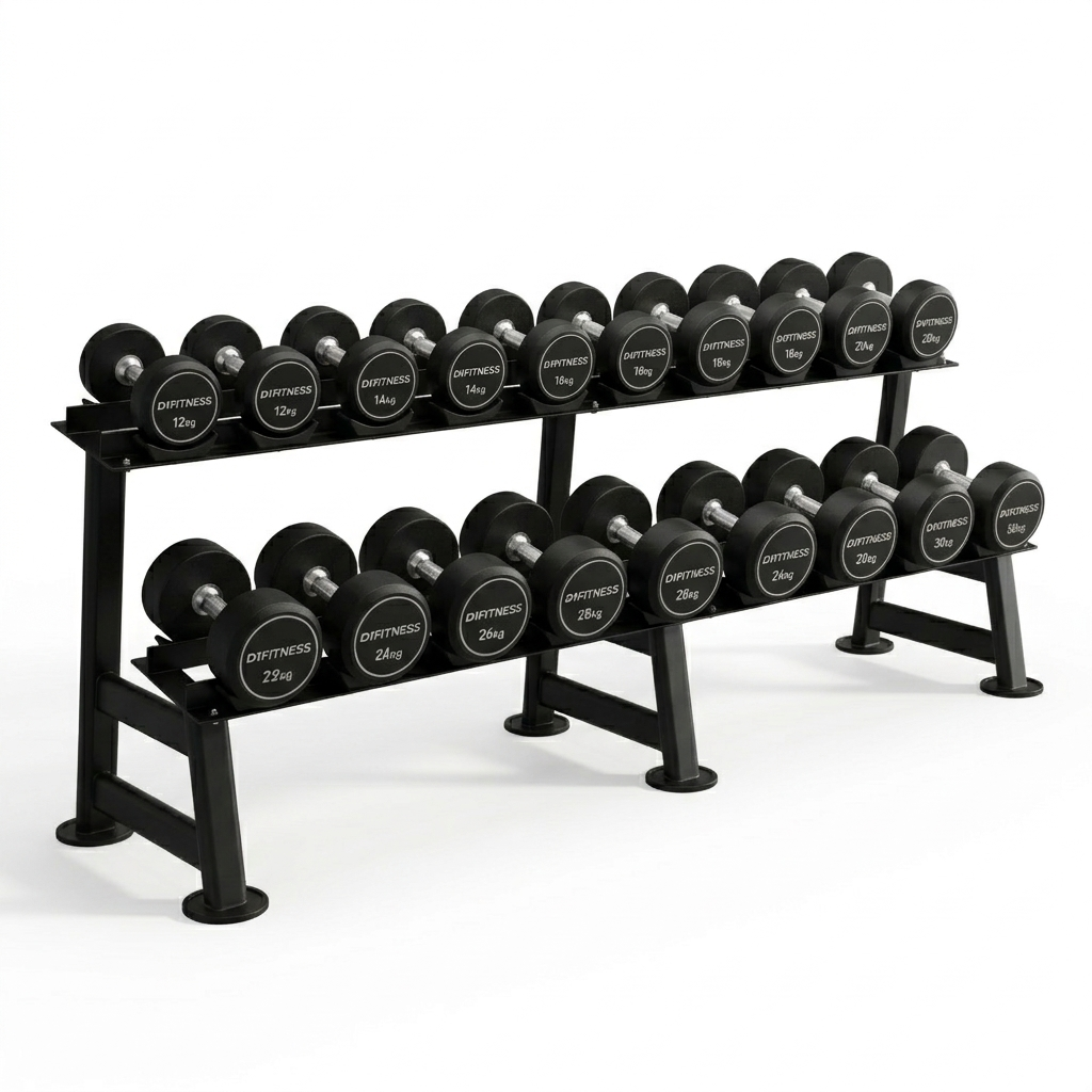 Kit Dumbbell Rubber Elite 12 a 30kg Com Suporte