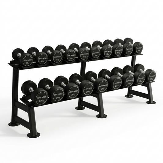 Kit Dumbbell Rubber Elite 12 a 30kg Com Suporte