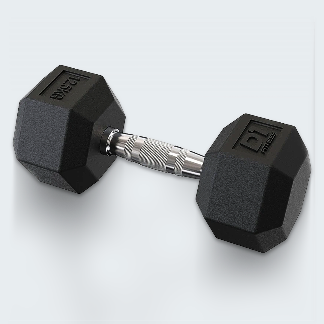Halter Dumbbell Sextavado Emborrachado Cromado - D1Fitness