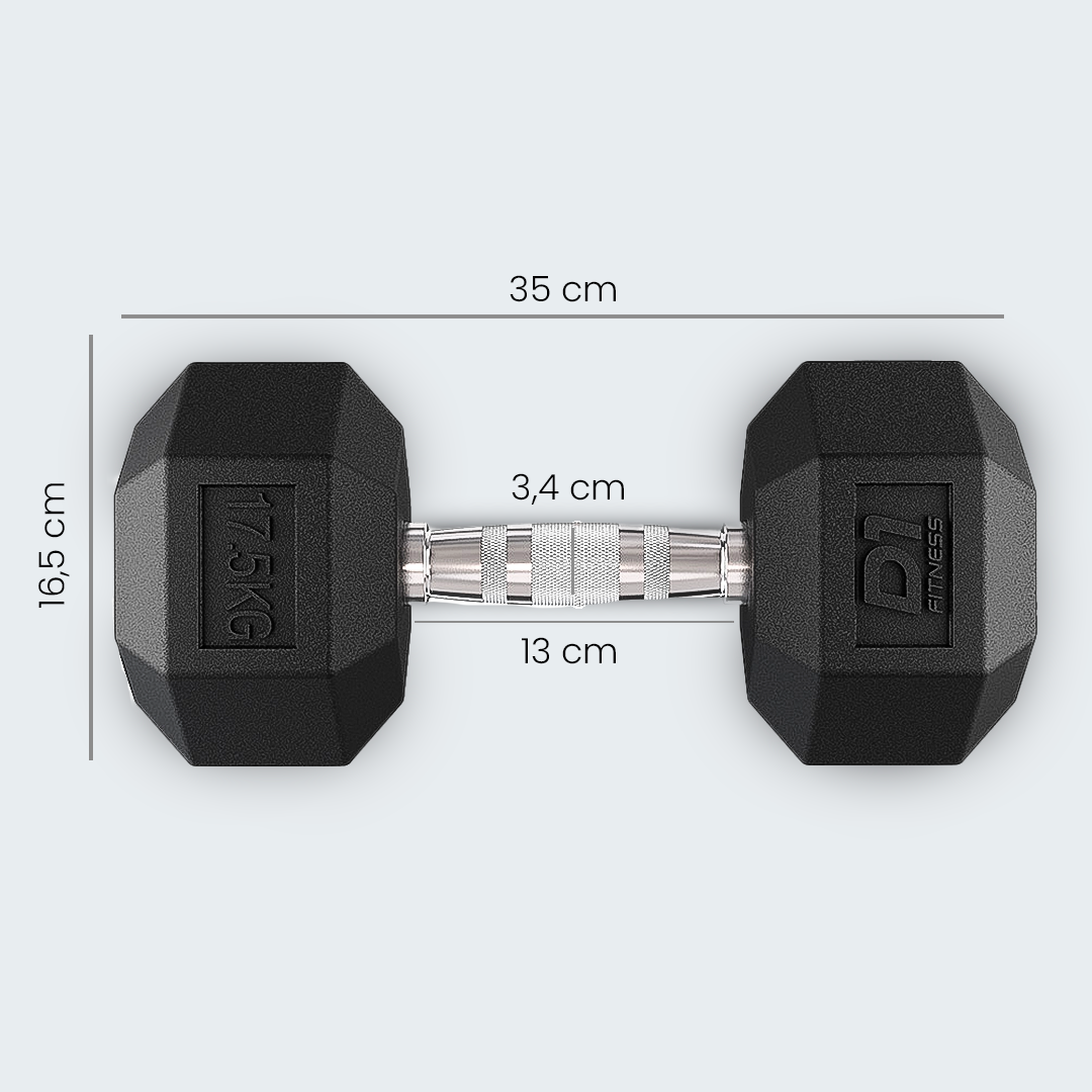 Halter Dumbbell Sextavado Emborrachado Cromado - D1Fitness