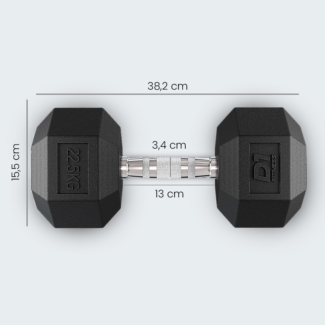 Halter Dumbbell Sextavado Emborrachado Cromado - D1Fitness