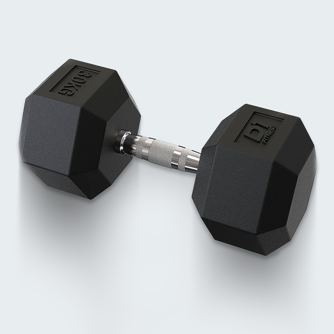 Halter Dumbbell Sextavado Emborrachado Cromado - D1Fitness