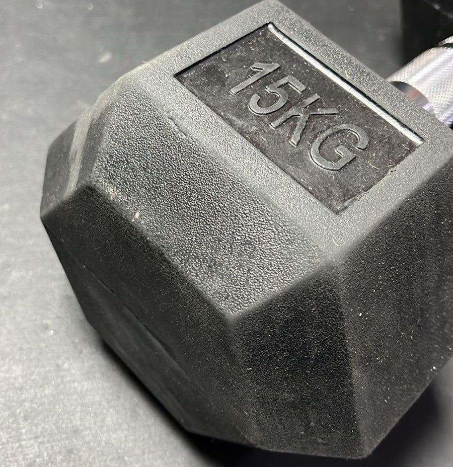 Halter Dumbbell Sextavado Emborrachado Cromado 15kg (OUTLET)