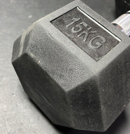 Halter Dumbbell Sextavado Emborrachado Cromado 15kg (OUTLET)