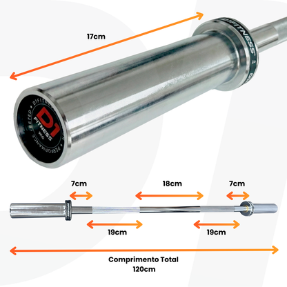 Barra Olímpica Reta Para Musculação 1,2m - Cromada