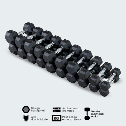 Kit Halteres Sextavado Emborrachado pares 1 a 10 kg
