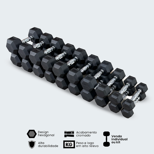 Kit Halteres Sextavado Emborrachado pares 1 a 10 kg