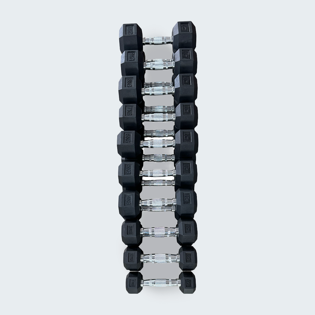 Kit Halteres Sextavado pares 1 a 10 kg com Suporte - D1Fitness
