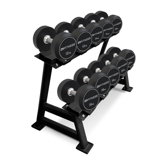 Kit Dumbbell Rubber Elite 12 a 20kg + Suporte