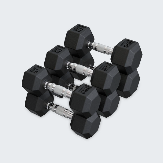 Kit Halteres Sextavado Emborrachado Pares 6kg 8kg 10kg