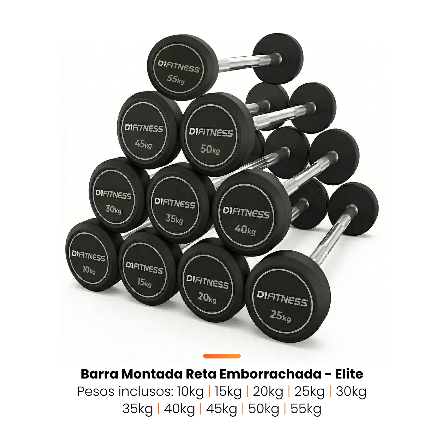 Kit 10 Barra Montada Reta Emborrachada - Elite - D1Fitness
