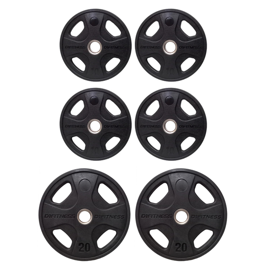 Kit 6 Anilhas Elite Emborrachada 4 Grips 80kg