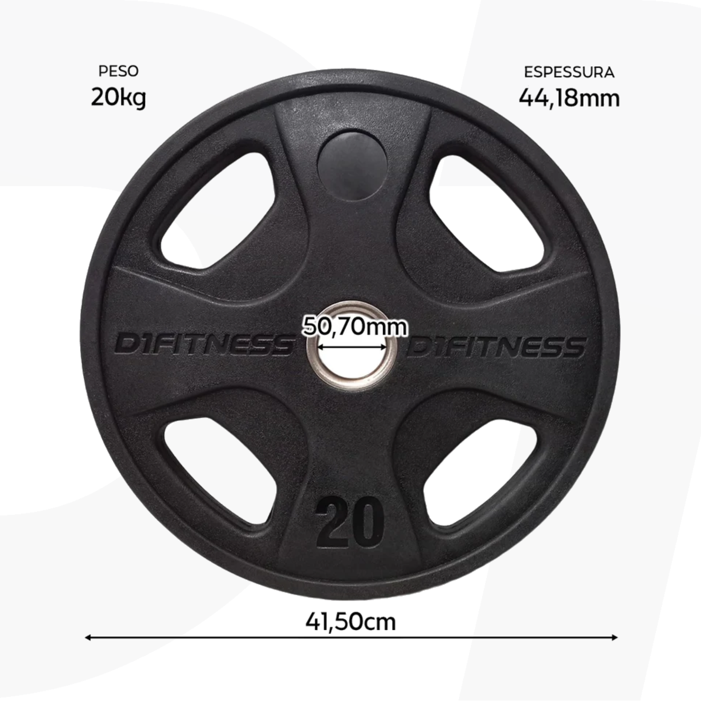 Kit 6 Anilhas Elite Emborrachada 4 Grips 80kg