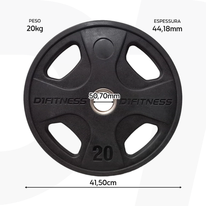 Kit 6 Anilhas Elite Emborrachada 4 Grips 80kg