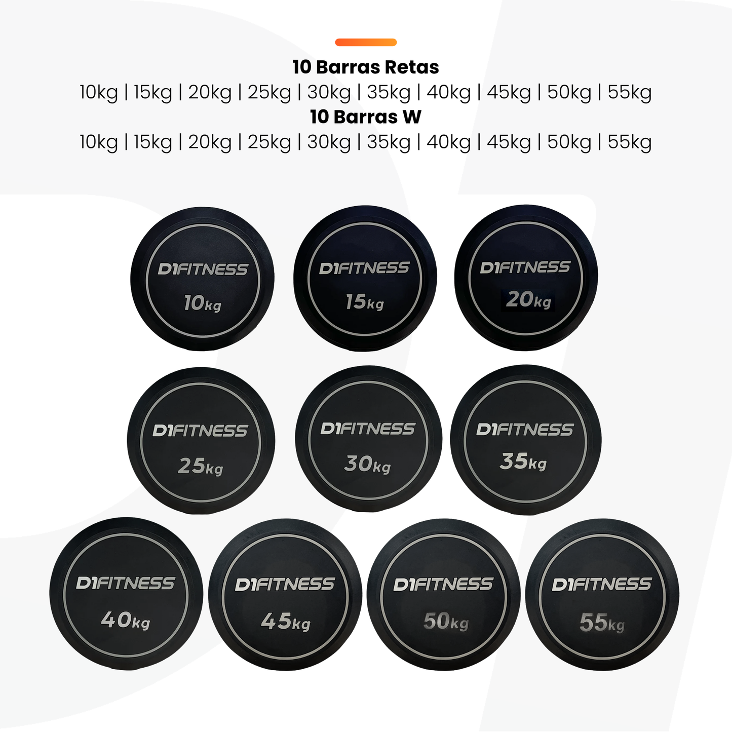 Kit barra montada elite 10 barras retas + 10 barras W. - D1Fitness