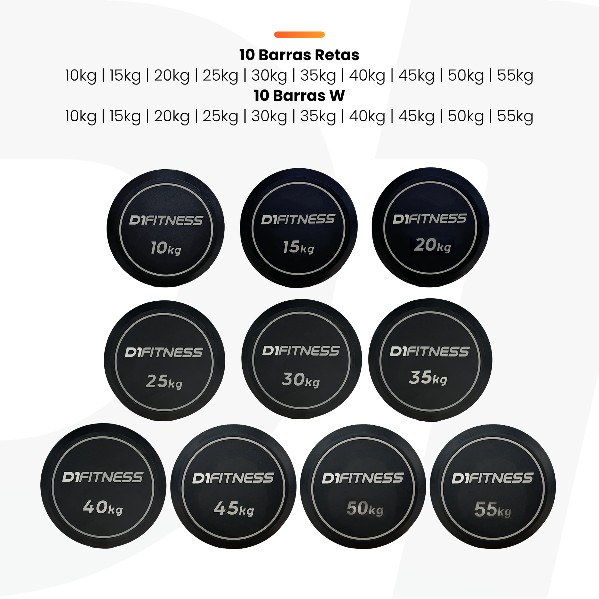 Kit barra montada elite 10 barras retas + 10 barras W. - D1Fitness