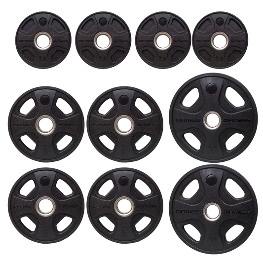 Kit 10 Anilhas Elite Emborrachada 4 Grips 50kg