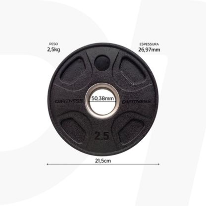 Kit 10 Anilhas Elite Emborrachada 4 Grips 50kg