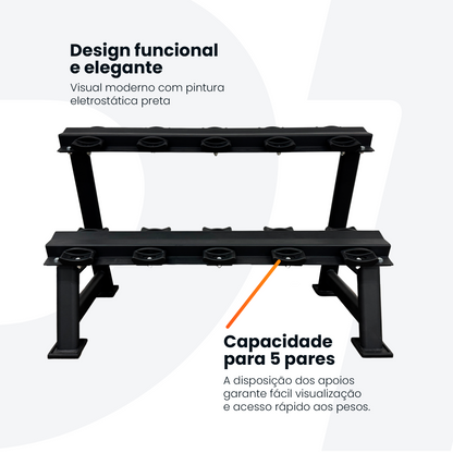 Kit Dumbbell Rubber Elite 12 a 20kg + Suporte - D1Fitness