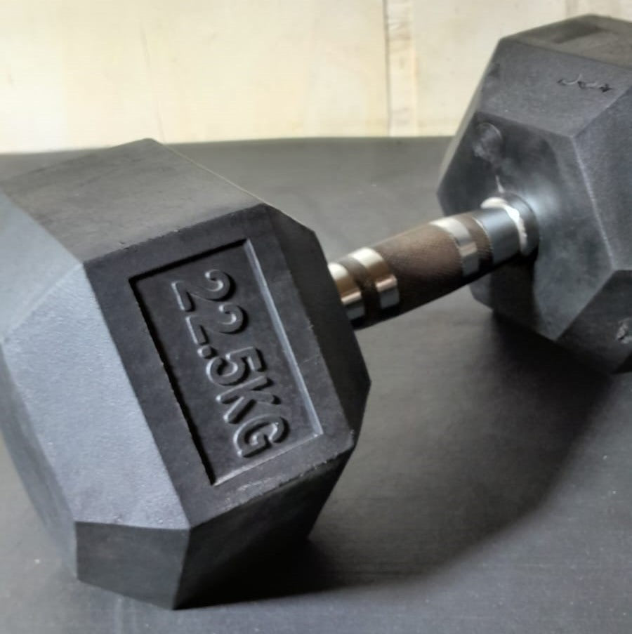 Halter Dumbbell Sextavado Emborrachado Cromado 22,5kg - USADO