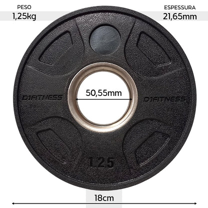 Kit 4 Anilhas Elite Emborrachada 4 Grips 1,25kg