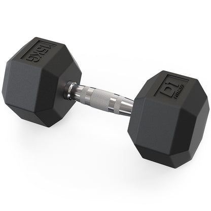 Halter Dumbbell Sextavado Emborrachado Cromado 15kg - D1Fitness