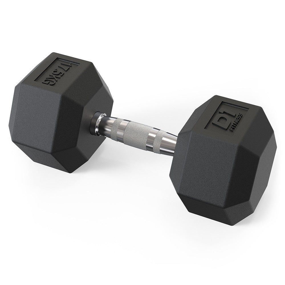 Halter Dumbbell Sextavado Emborrachado Cromado 17,5kg - D1Fitness