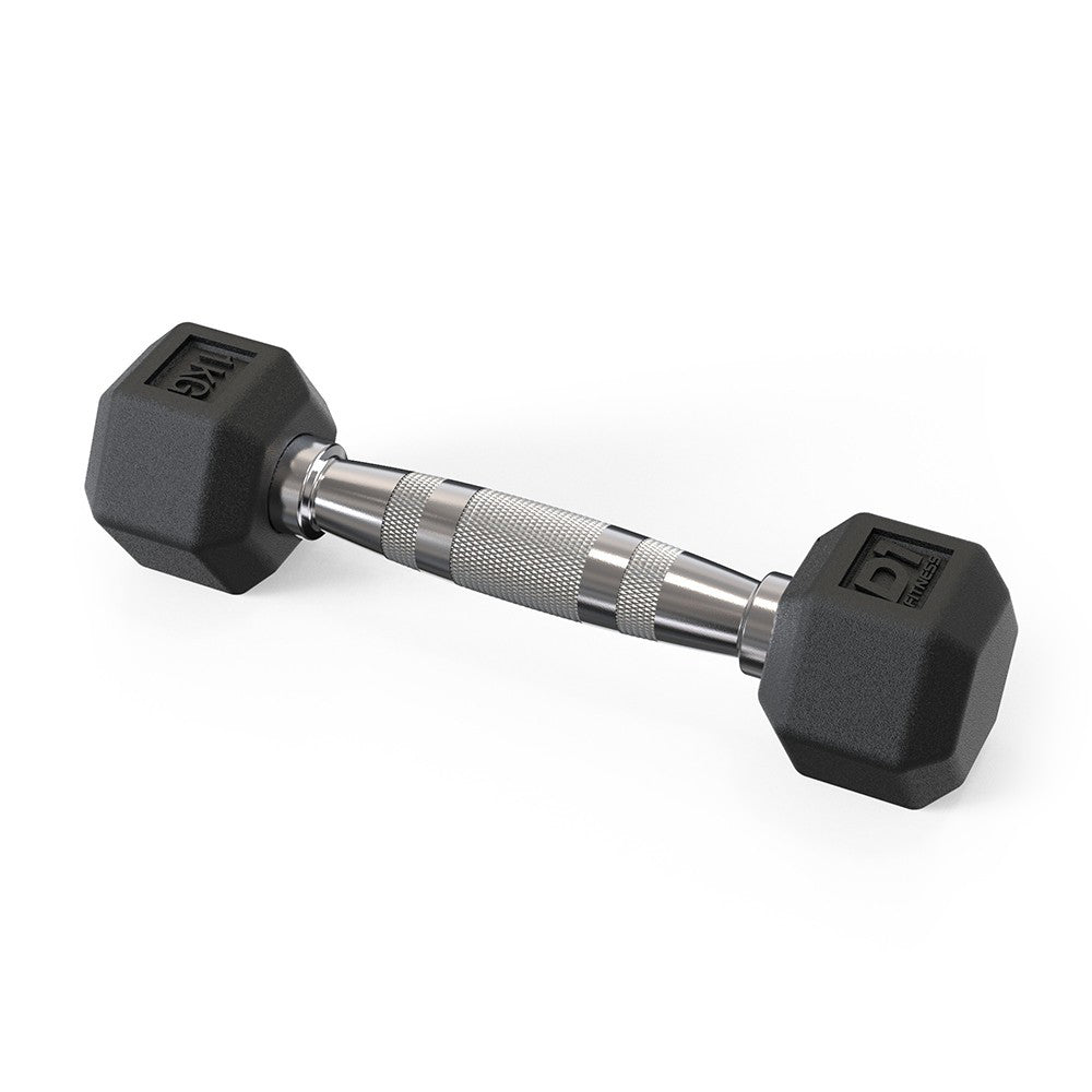 Halter Dumbbell Sextavado Emborrachado Cromado 1kg - D1Fitness