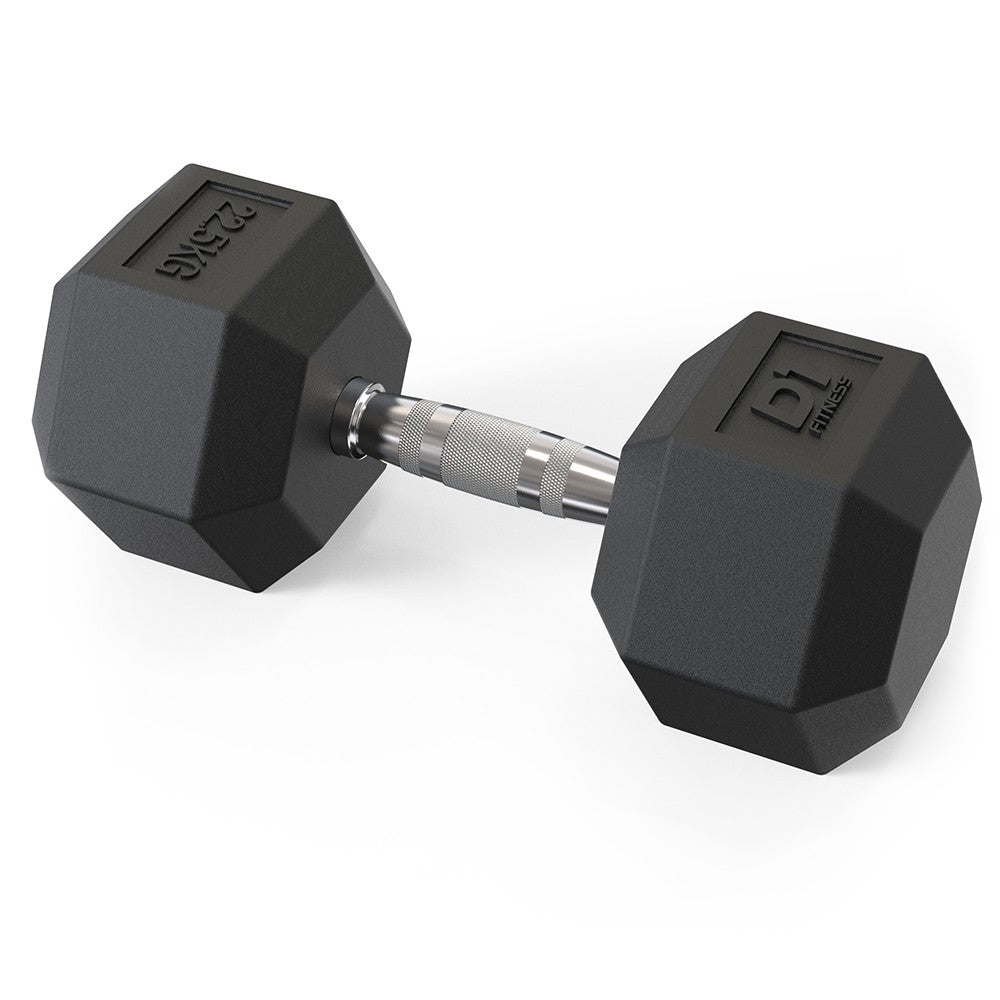Halter Dumbbell Sextavado Emborrachado Cromado 22,5kg - D1Fitness