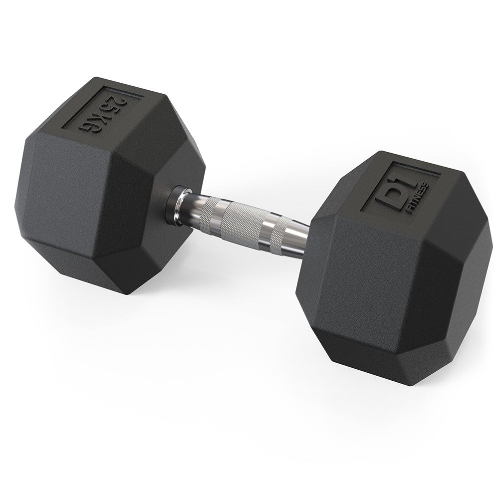 Halter Dumbbell Sextavado Emborrachado Cromado 25kg - D1Fitness