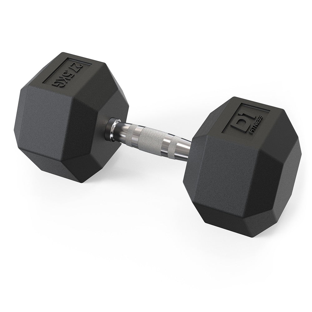 Halter Dumbbell Sextavado Emborrachado Cromado 27,5kg - D1Fitness
