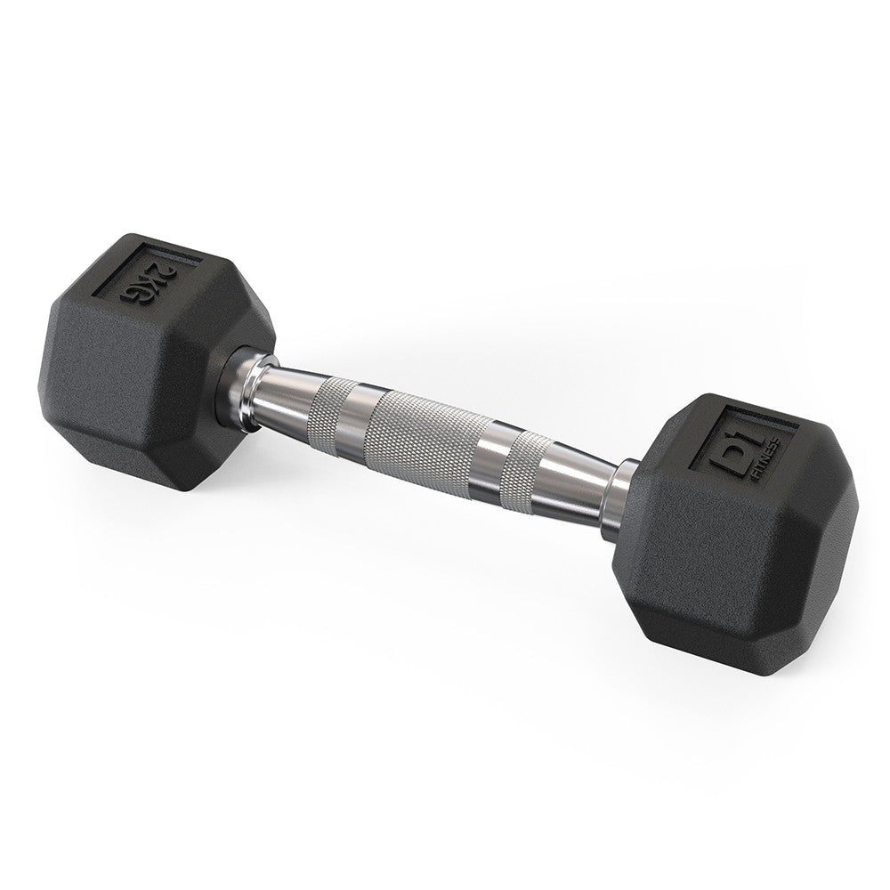 Halter Dumbbell Sextavado Emborrachado Cromado 2kg - D1Fitness