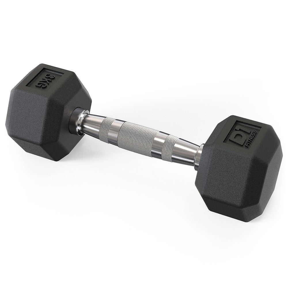 Halter Dumbbell Sextavado Emborrachado Cromado 3kg - D1Fitness