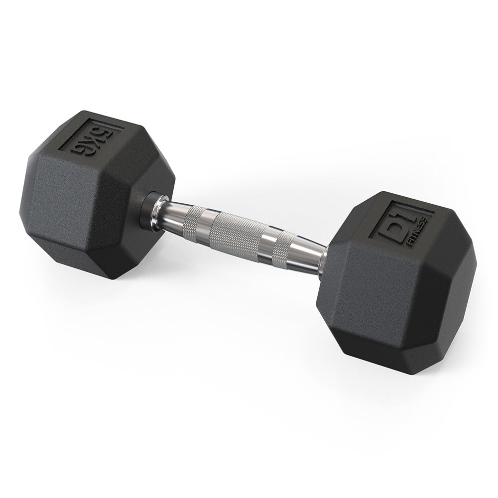 Halter Dumbbell Sextavado Emborrachado Cromado 5kg - D1Fitness