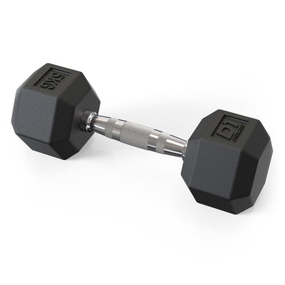 Halter Dumbbell Sextavado Emborrachado Cromado 5kg - D1Fitness