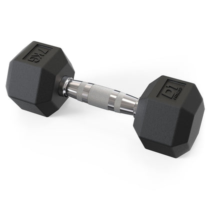 Halter Dumbbell Sextavado Emborrachado Cromado 7kg - D1Fitness