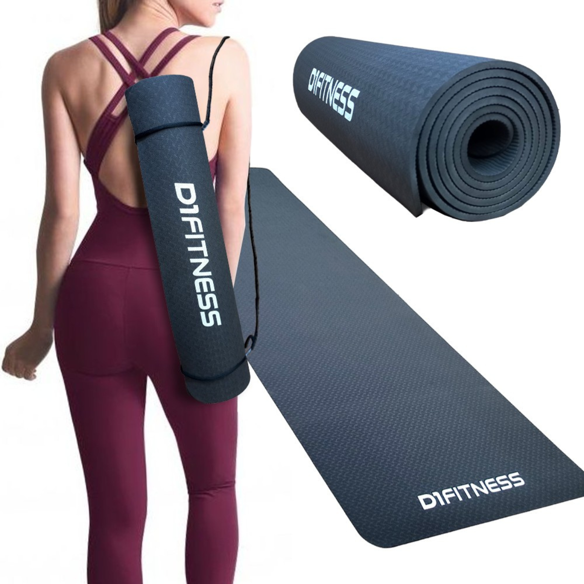 Kit Colchonete Emborrachado + Tapete Yoga + Foam Roller 30cm - D1Fitness