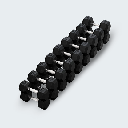Kit Halteres Sextavado Emborrachado pares 10 a 30kg - D1Fitness