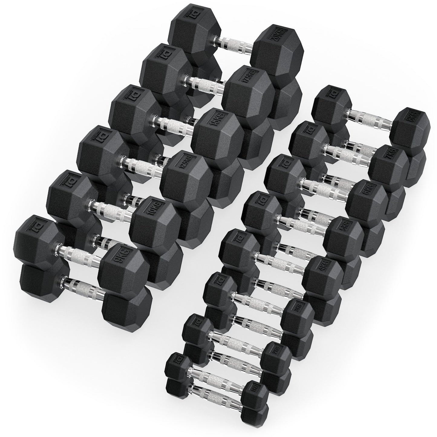 Kit Halter Dumbbell Sextavado Emborrachado Cromado 1 a 20kg