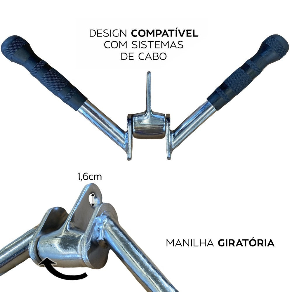 Par Puxadores Tríceps Pulley V Articulado + Puxador V Cromado Emborrachado