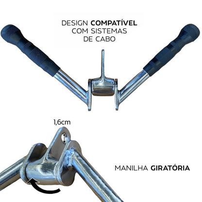Par Puxadores Tríceps Pulley V Articulado + Puxador V Cromado Emborrachado