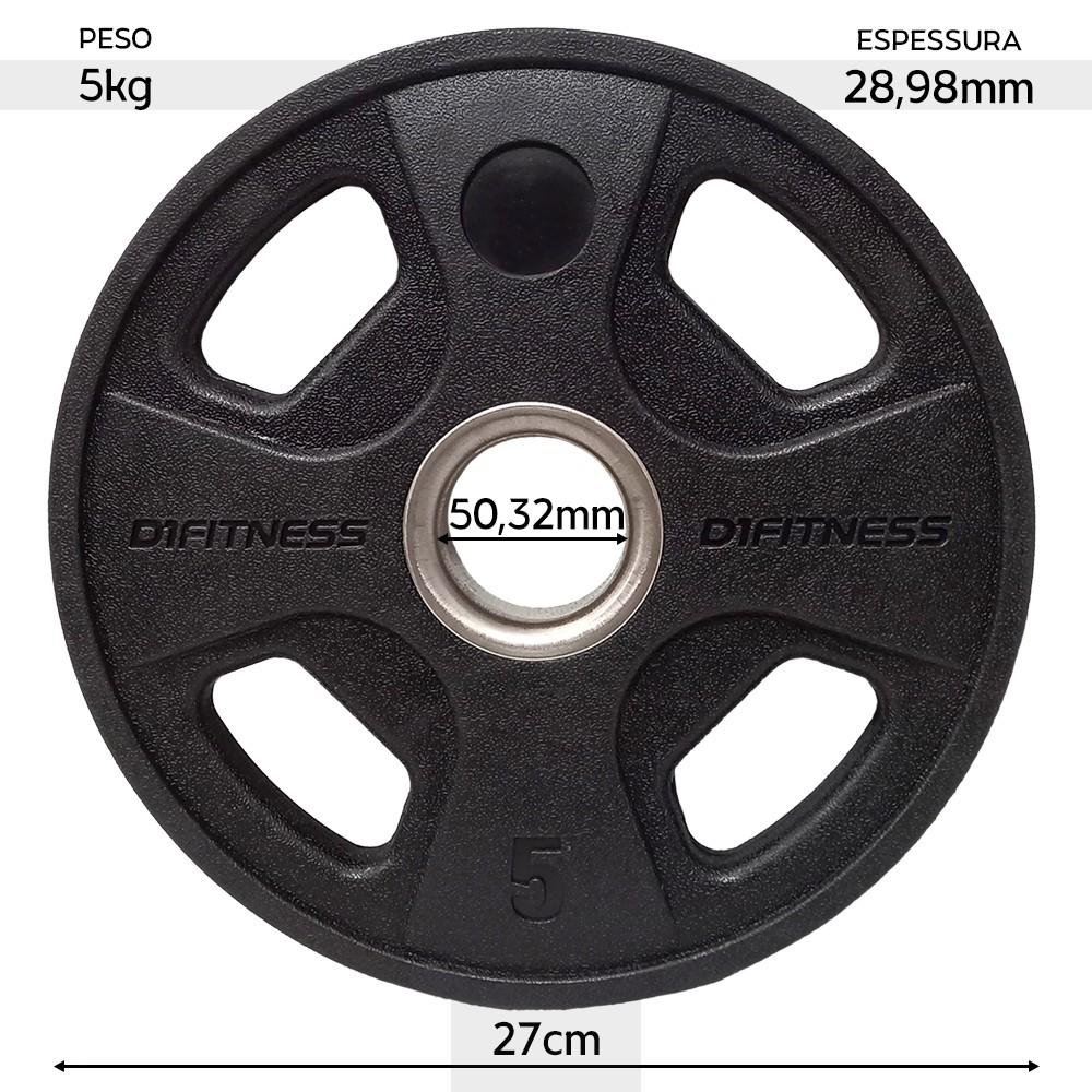 Kit 4 Anilhas Elite Emborrachada 4 Grips 5kg