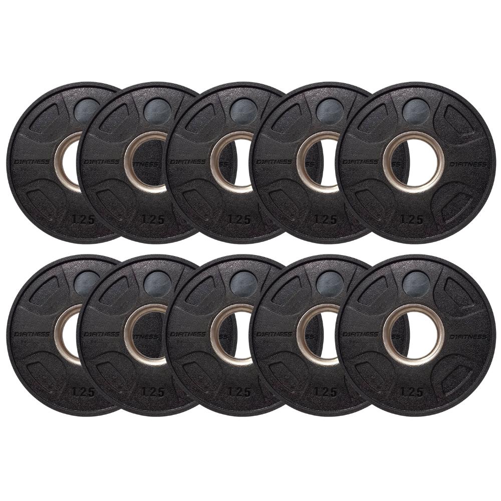 Kit 10 Anilhas Elite Emborrachada 4 Grips 1,25kg - D1Fitness