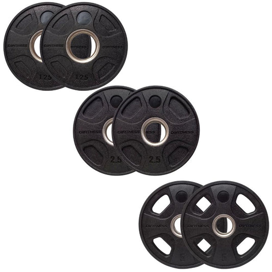 Kit 6 Anilhas Elite Emborrachada 4 Grips Pares 1,25/2,5/5kg