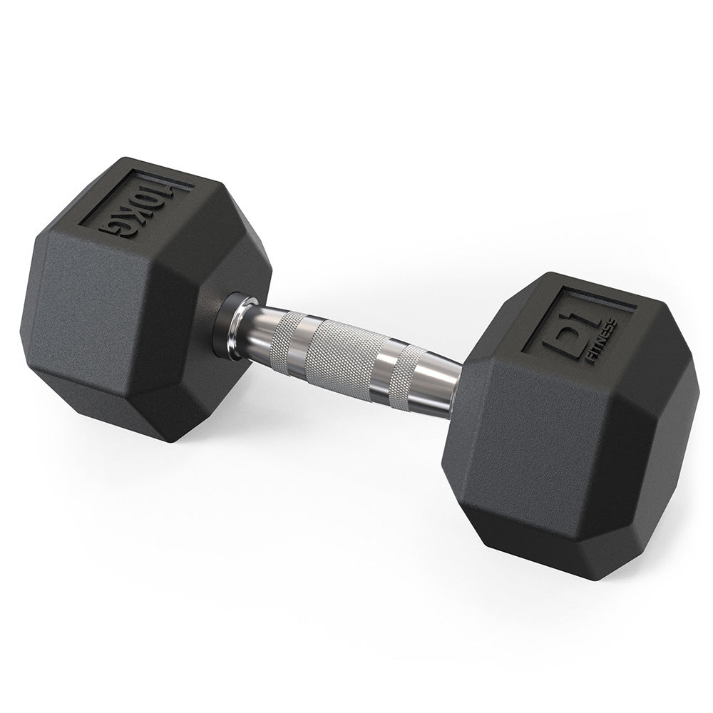 Halter Dumbbell Sextavado Emborrachado Cromado