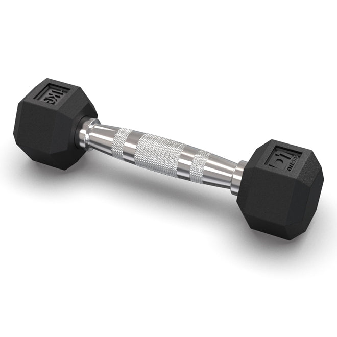 Halter Dumbbell Sextavado Emborrachado Cromado